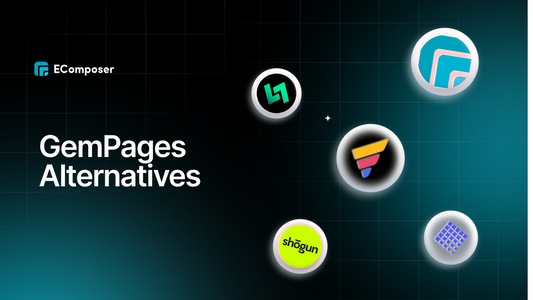 Top GemPages alternatives banner showcasing EComposer as a leading solution alongside other Shopify apps.