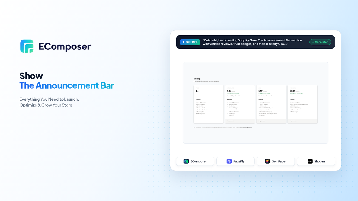 How to show the Announcement Bar on Shopify Store? - EComposer Guide